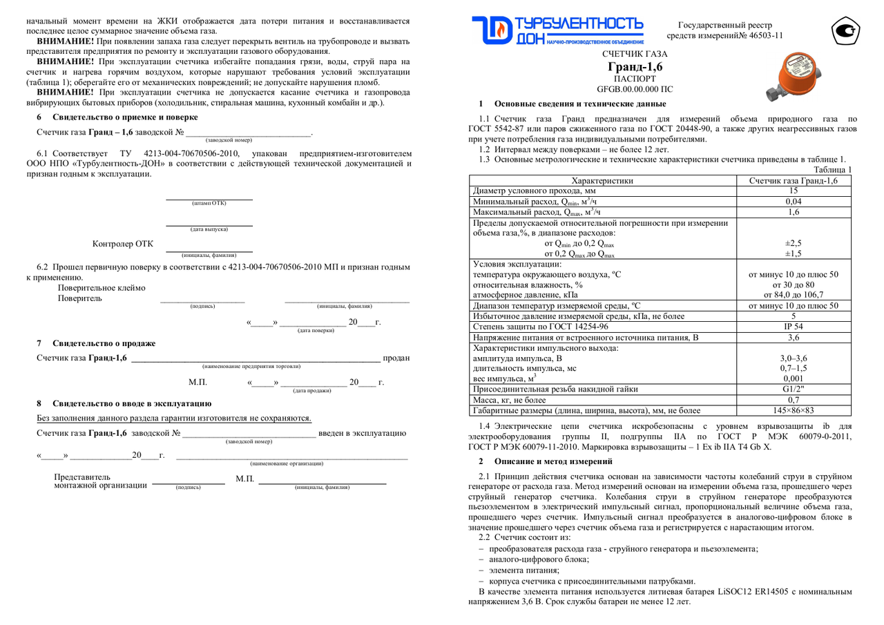 Счетчик газа ГРАНД